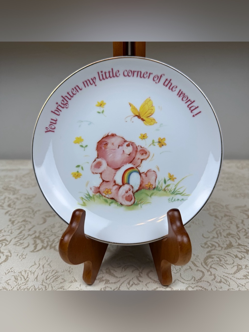 Vintage Care Bears Friendship Plate with Rainbow 1983, 6”
